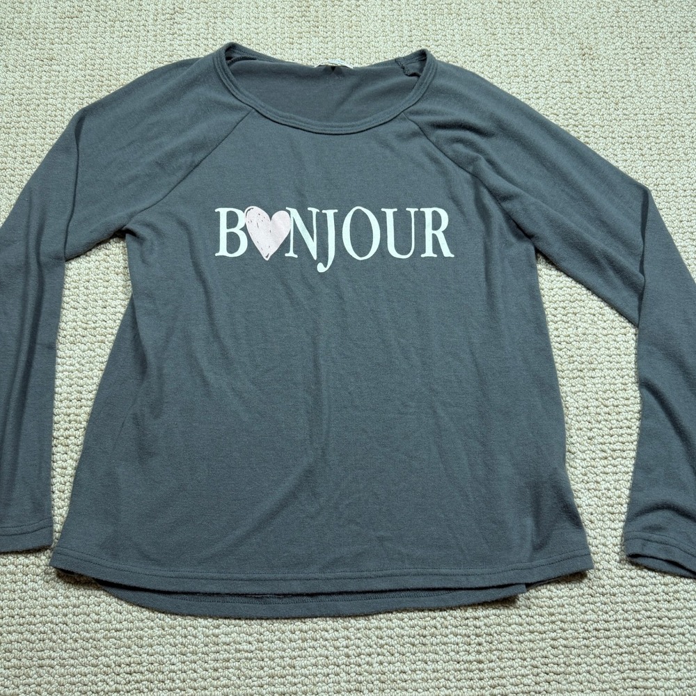 PJ Salvage Heart Pajama Sweater Womens Medium Gray‎ Long Sleeve Rayon Sleepwear